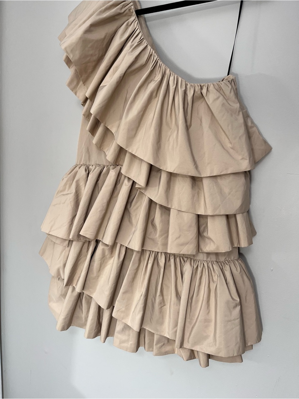 One-Shoulder Tiered Ruffle Mini Dress in Beige - Picture 11 of 11
